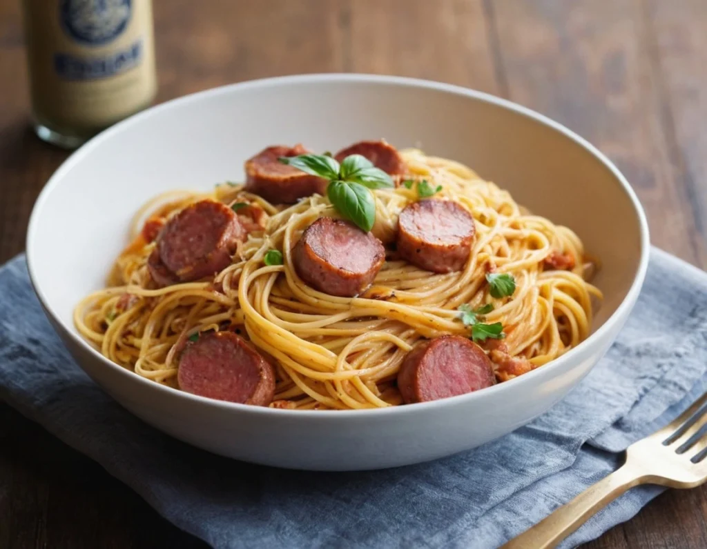 Kielbasa Spaghetti Recipe: Classic with a Twist 2 Plate with Sear kielbasa