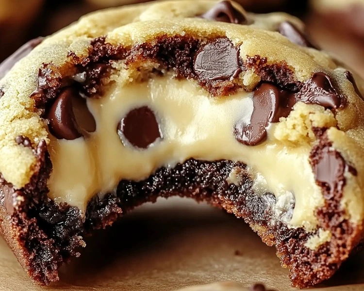 Cheesecake-Stuffed Chocolate Chip Cookies Recipe 2 Close-up of Cheesecake-Stuffed Chocolate Chip Cookies