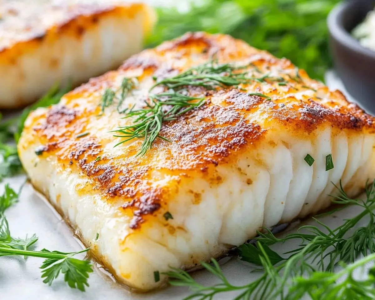 Golden Seared Cod Recipe with Herb Butter Sauce 1 Golden Seared Cod Fillets
