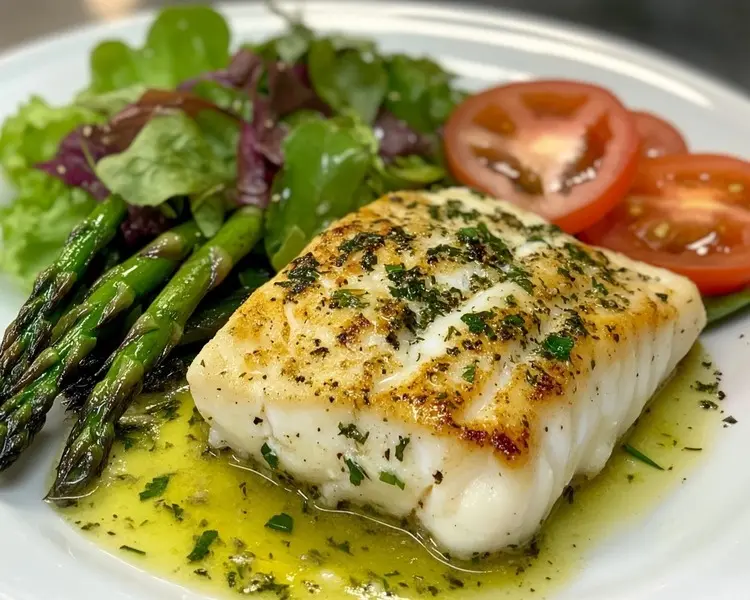 Golden Seared Cod Recipe with Herb Butter Sauce 4 Plated Cod with Side Dish