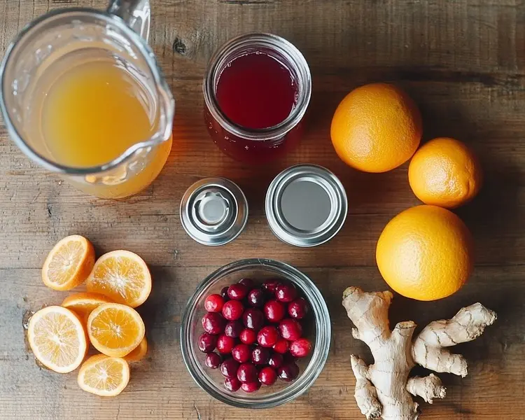 Easy Sparkling Cranberry Mocktail With Ginger & Orange 2 all the ingredients used in the mocktail