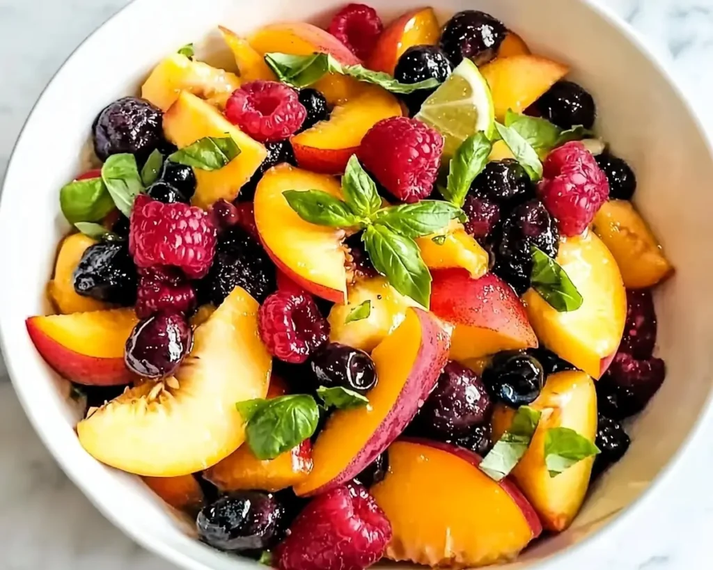 Honey Lime Basil Peach Fruit Salad