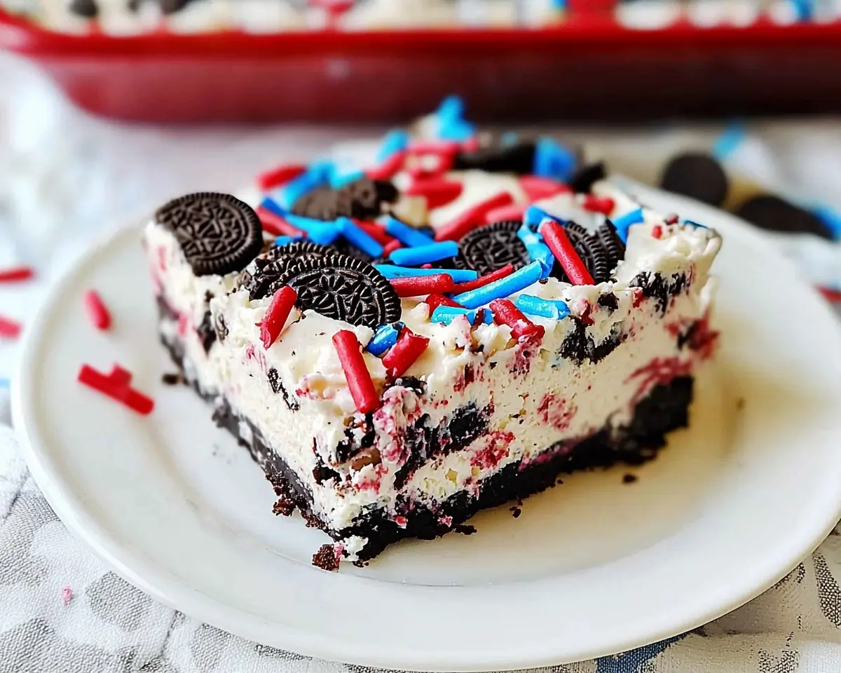 No Bake Fireworks Oreo Cheesecake Bars 1 No Bake Fireworks Oreo Cheesecake Bars