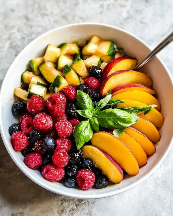 Honey Lime Basil Peach Fruit Salad Recipe 3 The preparation of Honey Lime Basil Peach Fruit Salad