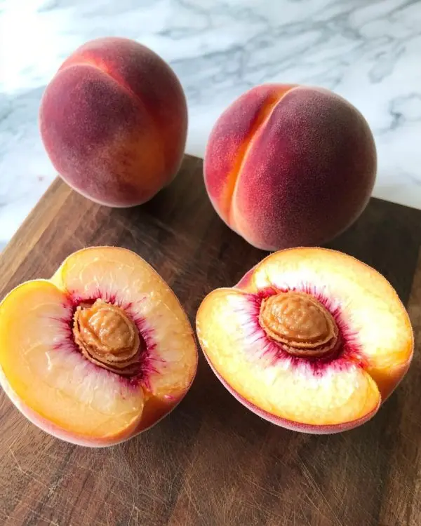 Freezing Peaches 2 Comparison of cling and freestone peaches cut in half showing different pit attachment on cutting board