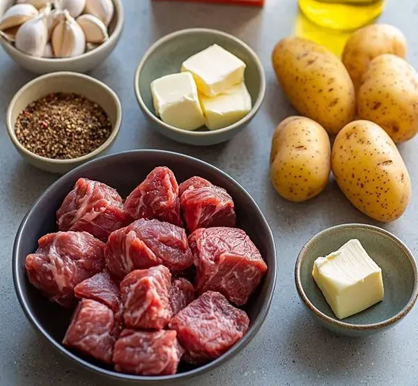 Slow Cooker Garlic Butter Beef Bites 2 Main ingredients for Garlic Butter Beef Bites & Potatoes