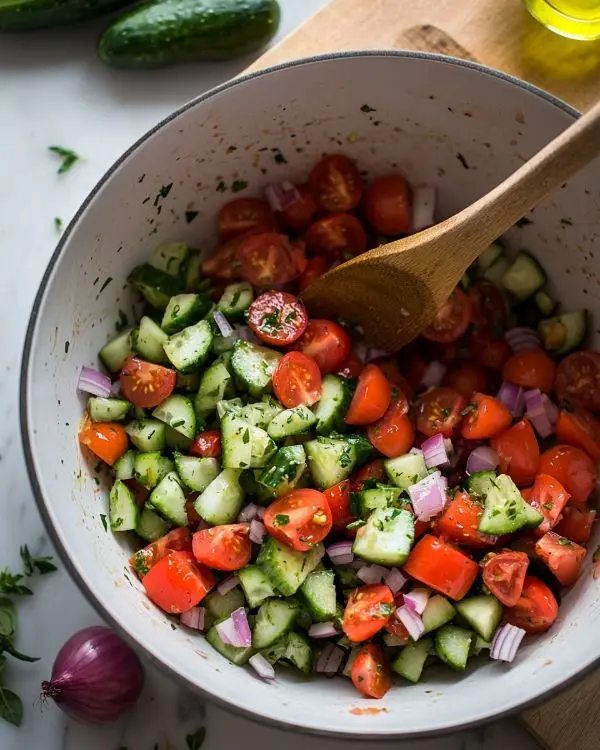Cucumber Tomato Salad 3 Preparing the Tomato Salad Recipe
