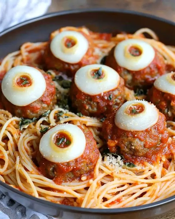 Eyeball Spaghetti and Meatballs 4 Easy Halloween Party Food