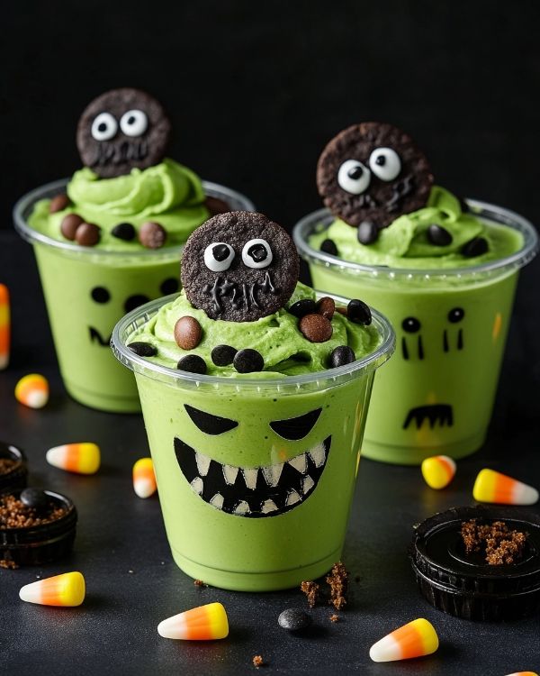 Spooky Frankenstein Pudding Cups 3 Halloween Cup Dessert