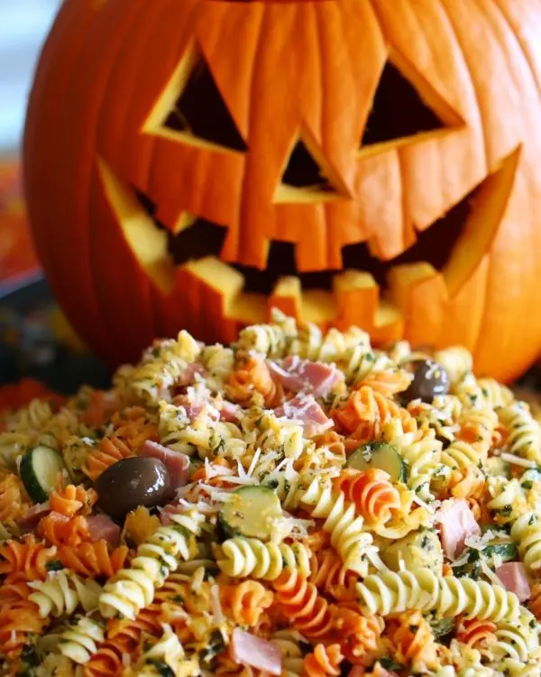UpChuckin' Pumpkin Loaded Pasta Salad 3 Halloween Party Meme Funny