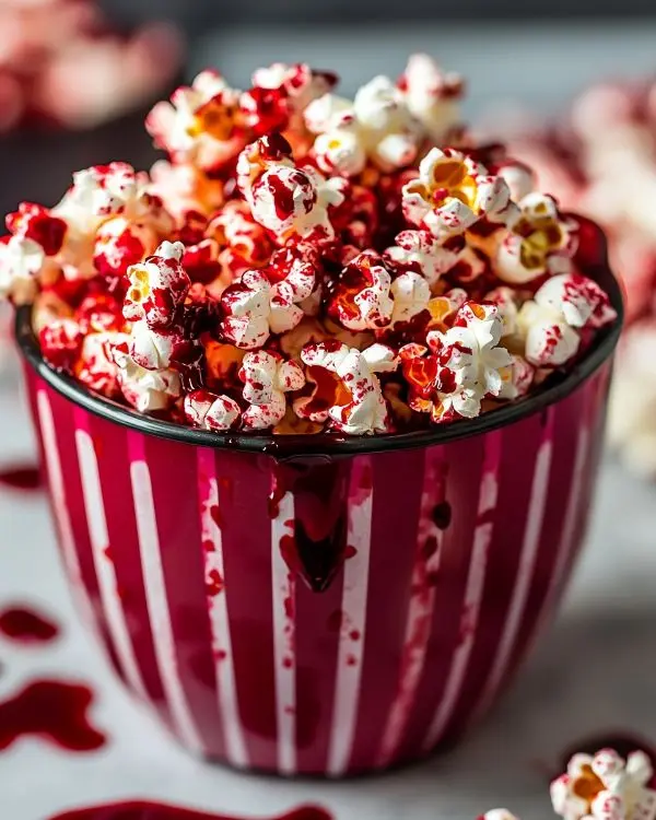 Bloody Red Velvet Popcorn 3 Halloween Snacks Popcorn