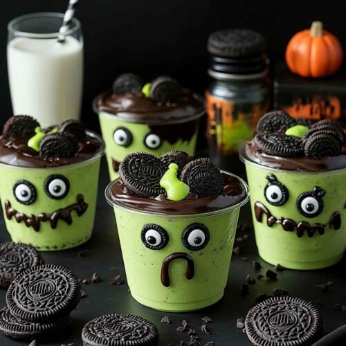 Spooky Frankenstein Pudding Cups 5 Spooky Frankenstein Pudding Cups