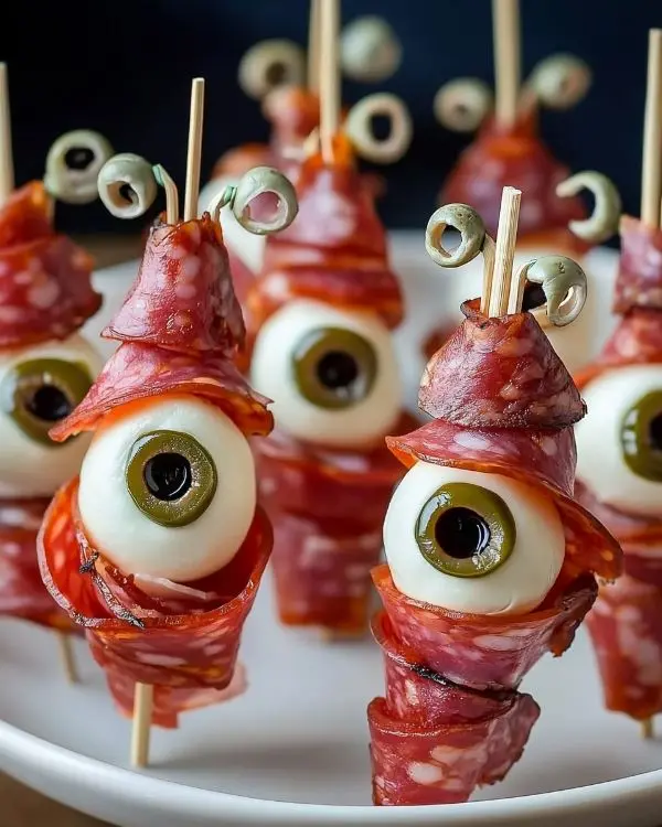 Salami Mozzarella Eyeballs 3 Spooky Salami Mozzarella Eyeballs Recipe