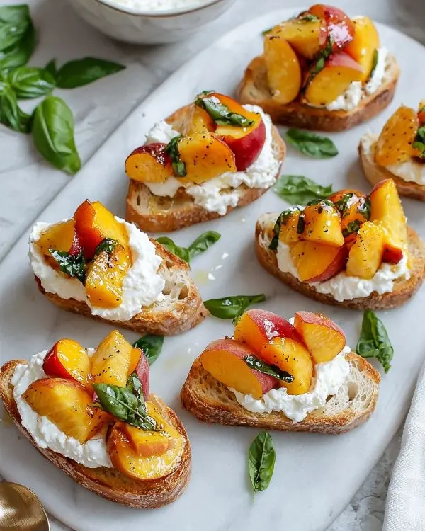 Peach Bruschetta With Whipped Ricotta 3 Summer Bruschetta