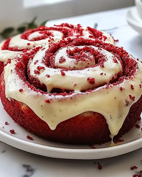 Red Velvet Cinnamon Rolls 4 gooey cinnamon swirls