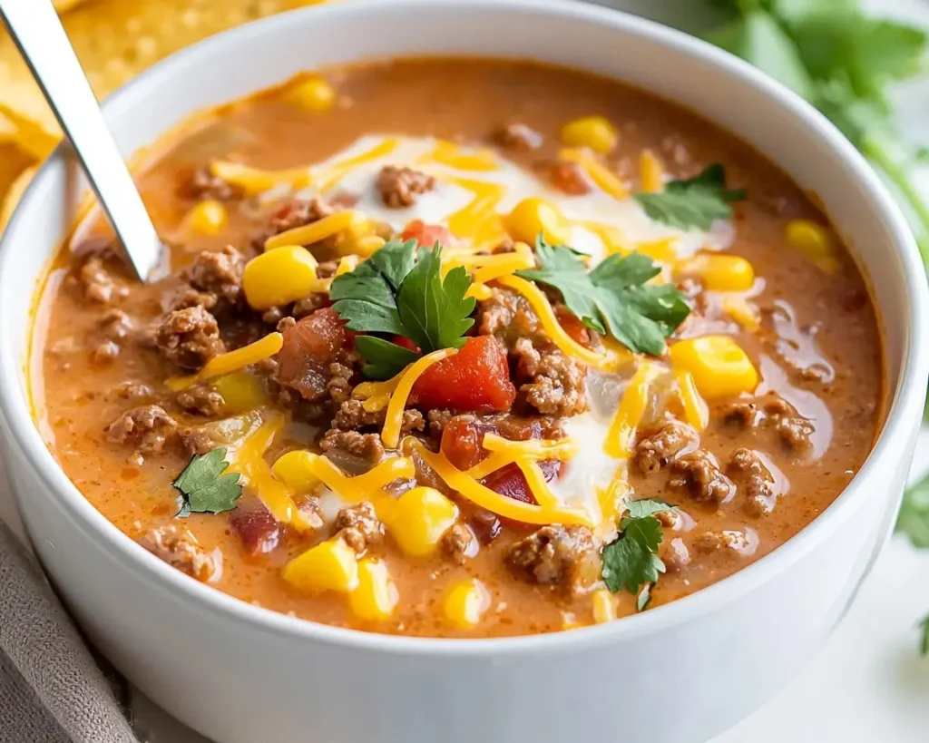 Creamy Cheesy Ground Beef Taco Soup Recipe