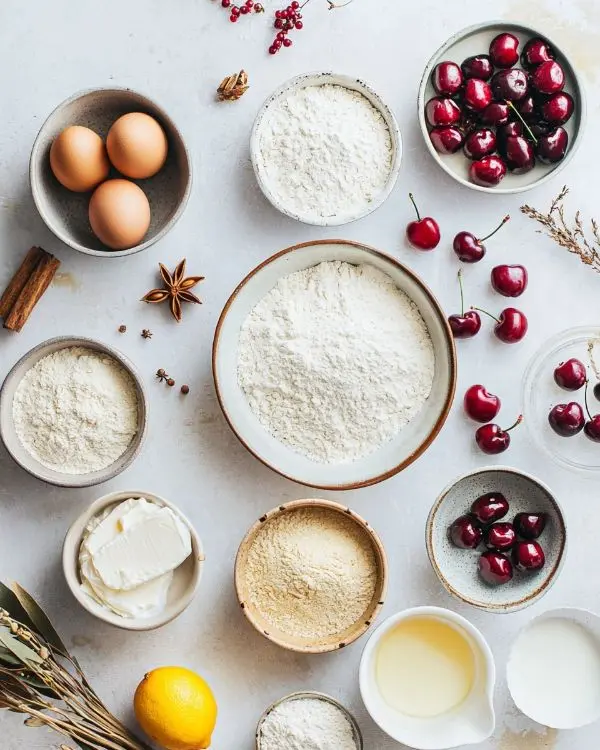 Main ingredients for Cherry Cobbler Muffins