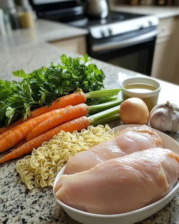 Main ingredients for Dutch Oven Chicken Noodle Soup