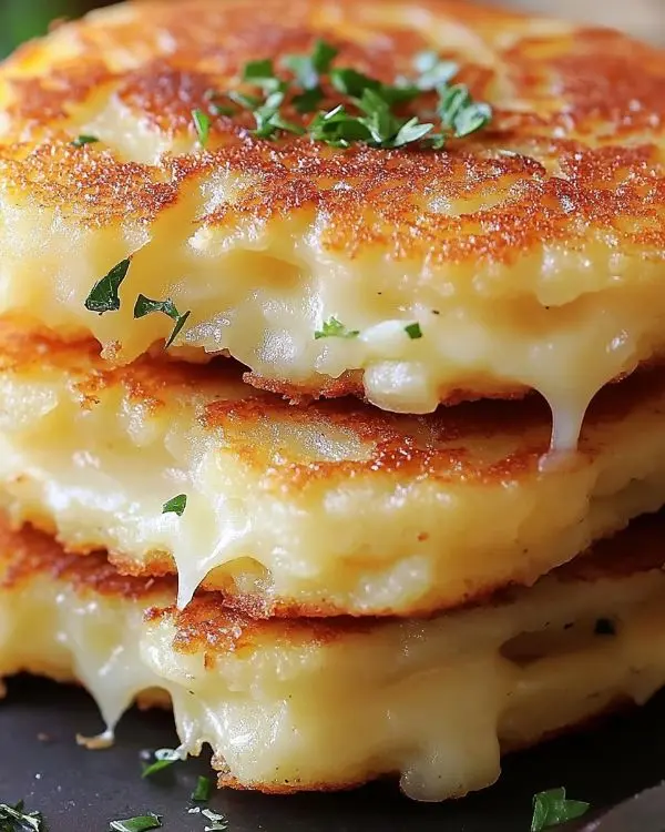 Potato and Onion Cheese Pancakes 3 Golden potato and onion pancakes