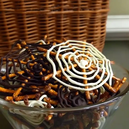 Halloween Chocolate Pretzel Spider Web
