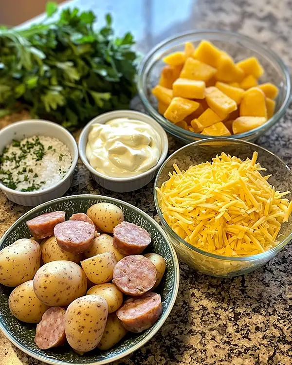 Cheesy Ranch Potatoes and Smoked Sausage 2 Ingredients for Cheesy Ranch Potatoes and Smoked Sausage