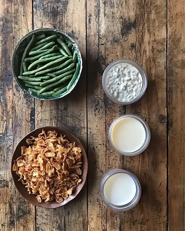 Main Ingredients for Homemade Green Bean Casserole RecipeMain Ingredients for Homemade Green Bean Casserole Recipe