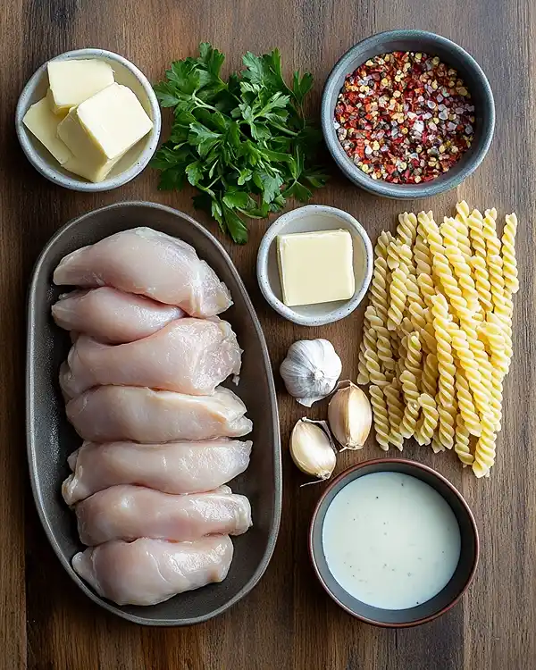 Creamy Garlic Parmesan Chicken Pasta 2 Main ingredients for Creamy Garlic Parmesan Chicken Pasta