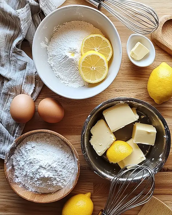 Main ingredients for Fudgy Lemon Brownies