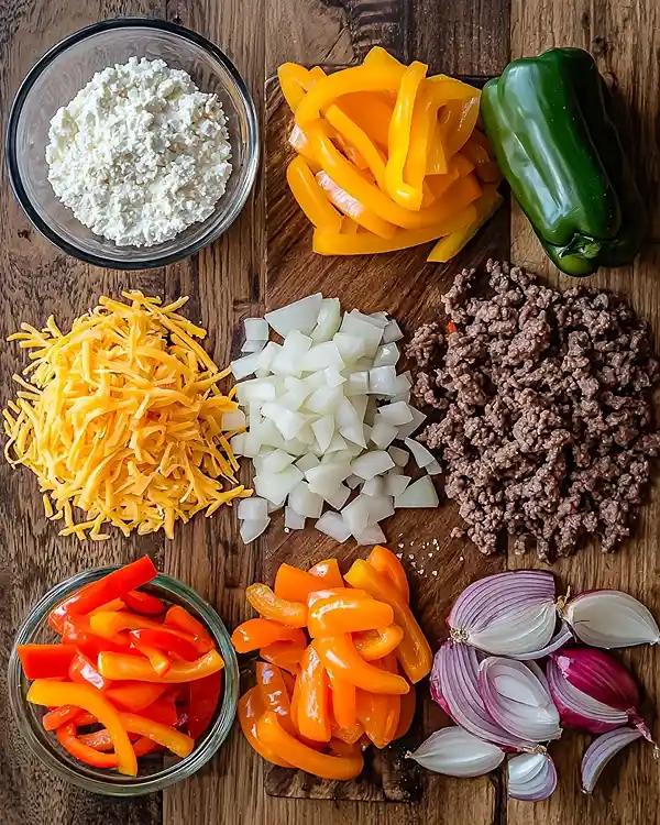 Keto Philly Cheesesteak Rolls 3 Main ingredients for Keto Philly Cheesesteak Rolls