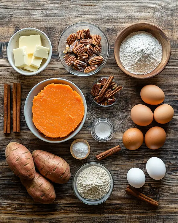 Main ingredients for Sweet Potato Souffle Casserole