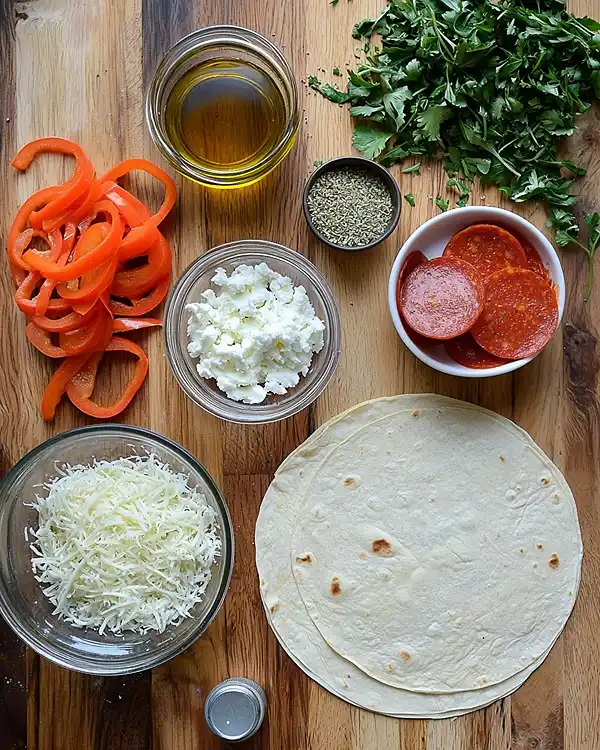 Main ingredients for Tortilla Pizza Rolls
