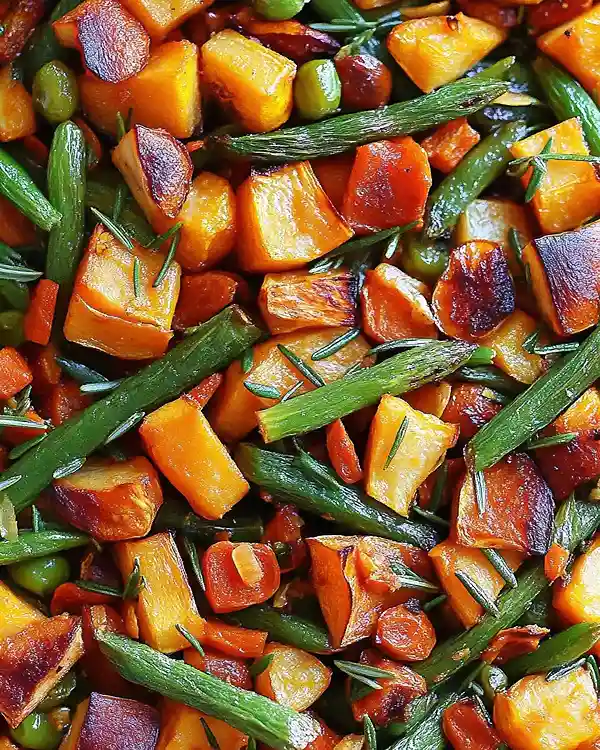 Thanksgiving Roasted Veggies with Crispy Bacon and Seeds 3 Roasted Green Beans and Butternut Squash