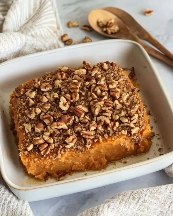 Sweet Potato Casserole with Pecans No-Marshmallow