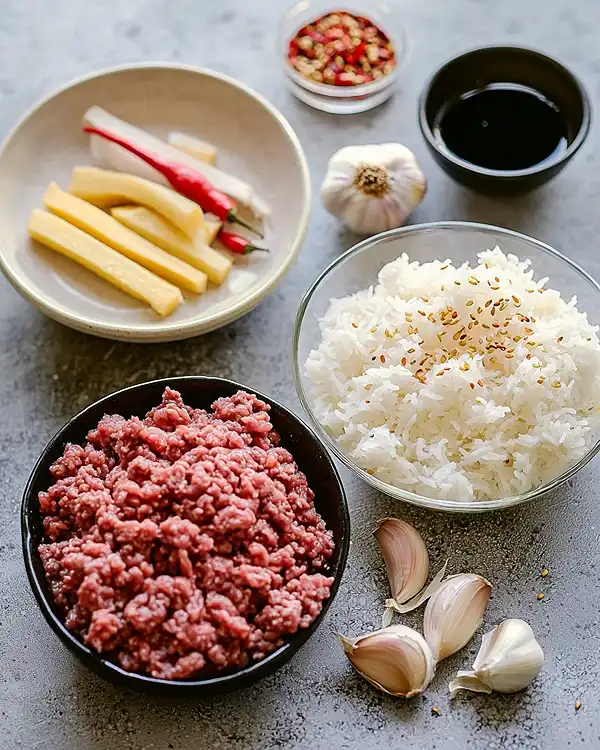 Easy Korean Ground Beef Bowl 2 The ingredients for Korean Ground Beef Bowl