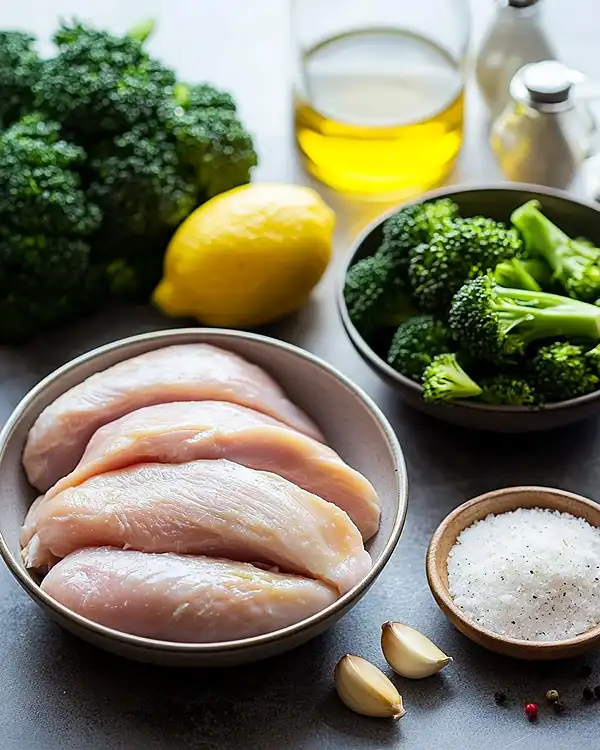 ingredients for Chicken Rice Broccoli Bowl