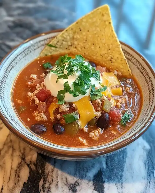 Easy 5-Ingredient Taco Soup 6 5-Ingredient Taco Soup on table