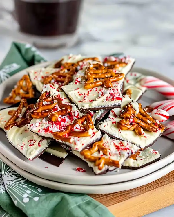 Christmas Chocolate Bark with Pretzels and Candy Canes 2 Christmas Chocolate Bark with Pretzels and Candy Canes