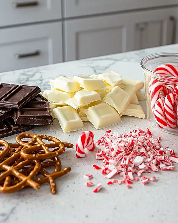 Christmas Chocolate Bark with Pretzels and Candy Canes 4 Ingredients fo Christmas Chocolate Bark with Pretzels and Candy Canes