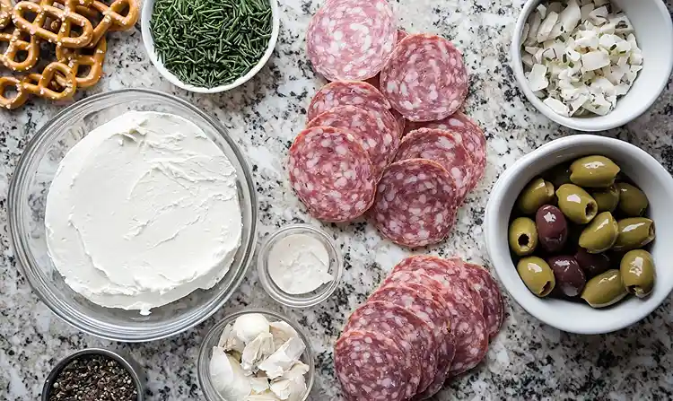 Ingredients for Cream Cheese Salami Roll Ups
