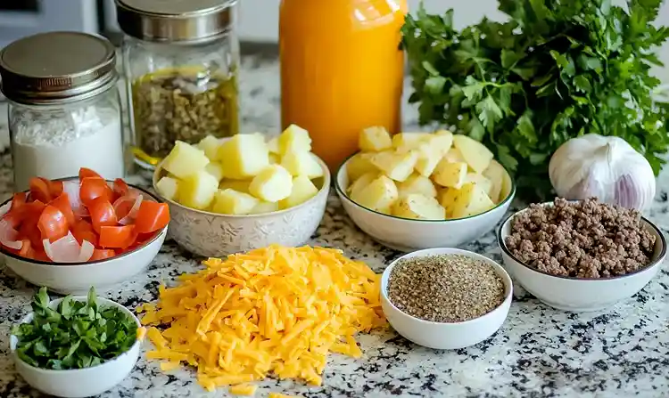 Ingredients for Ground Beef Potato Onion Casserole