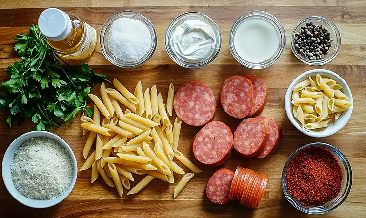 Ingredients for Kielbasa Pasta