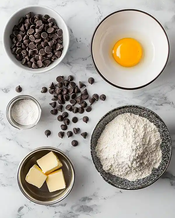 Ingredients to make fudgy 1 minute microwave brownie