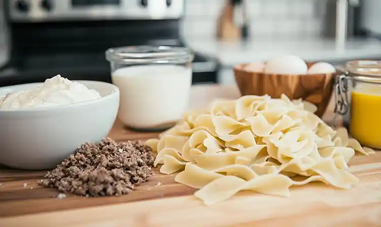 Main ingredients for Beef Stroganoff