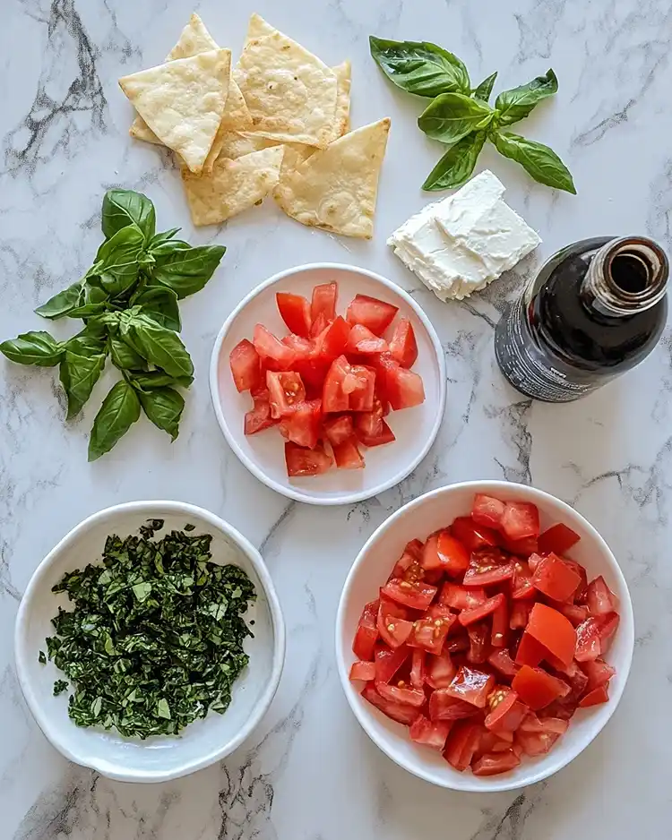 Main ingredients for Cheesy Bruschetta Dish
