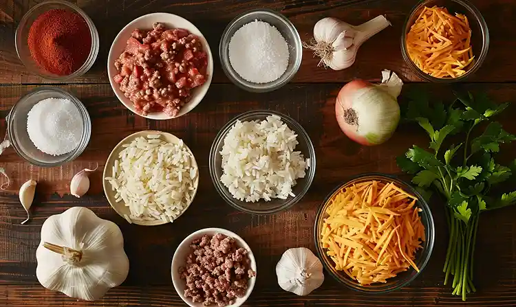 Cheesy Hamburger Rice Casserole 4 Main ingredients for Cheesy Hamburger Rice Casserole