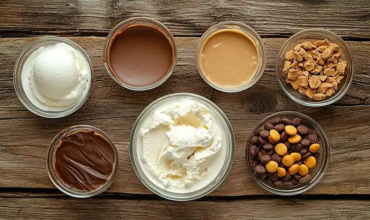 Main ingredients for Chocolate Peanut Butter Milkshakes