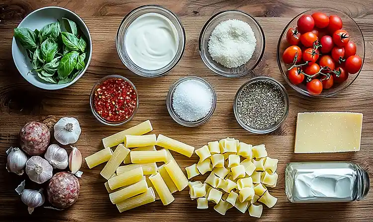 Main ingredients for Creamy Italian Sausage Rigatoni