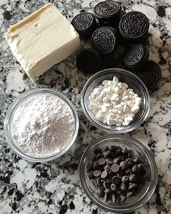 No-Bake Cookies and Cream Cheesecake Balls 3 Main ingredients for No Bake Peanut Butter Cheesecake Balls