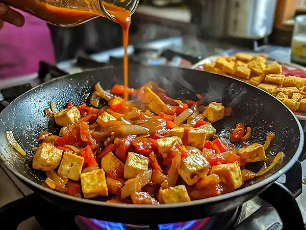 Preparing Chilli paneer recipe