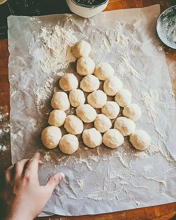Preparing Christmas Tree Bread